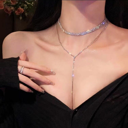 All-diamond multi-layer character girl style necklace collarbone necklace