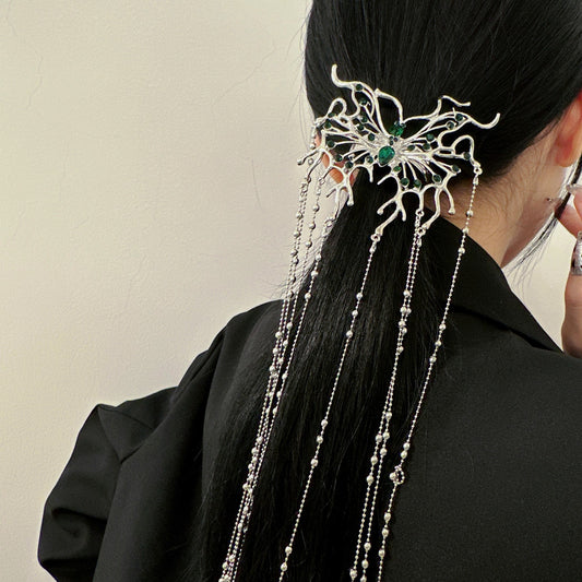 Spider black gem fringe hair accessory