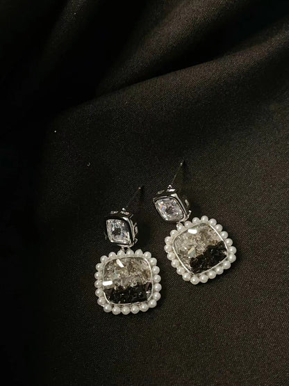 Black crystal square earrings