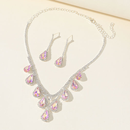 Evening gown collection - Pink crystal sweet style necklace