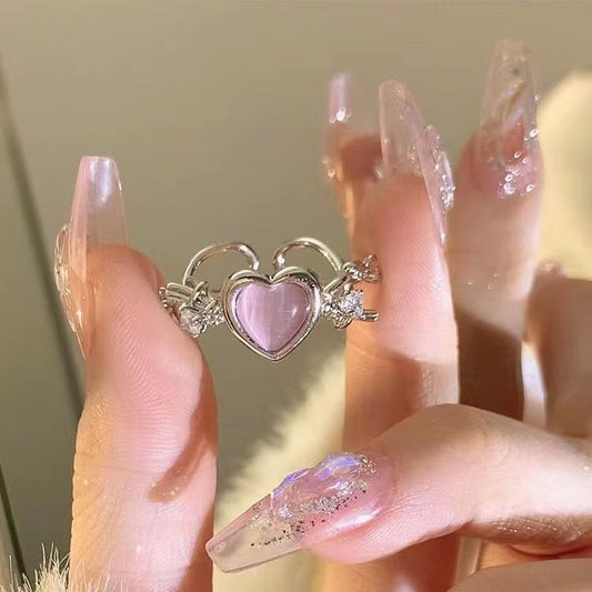 Pink cat's eye love ring