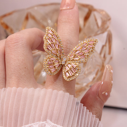 Pink zircon butterfly ring