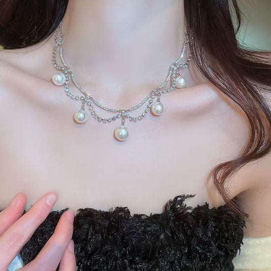 Evening dress series - diamond pearl necklace chain