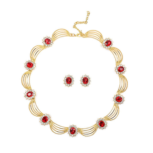 Evening dress Collection - Red gemstone gold wave elegant necklace