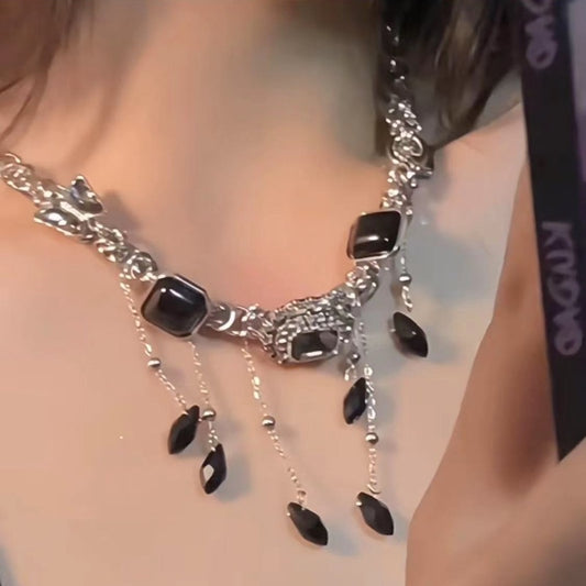 Evening wear collection - Black gem fringe necklace