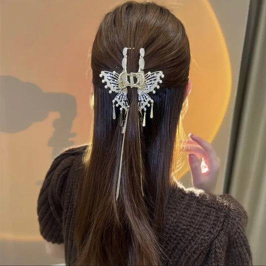 Gold butterfly fringe grab clip