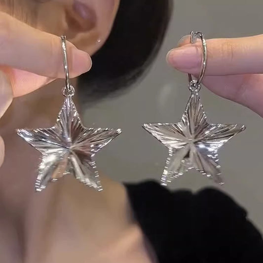 Silver metal star earrings