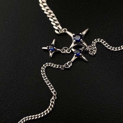 Blue diamond Stars Silver necklace