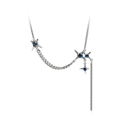 Blue diamond Stars Silver necklace