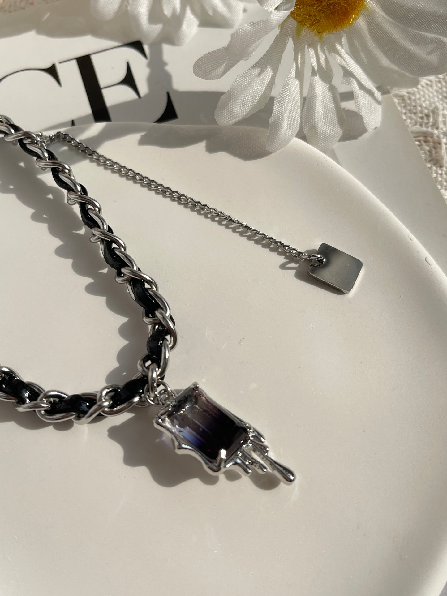 Black diamond silver necklace