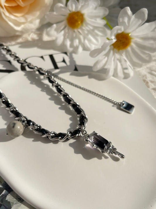 Black diamond silver necklace