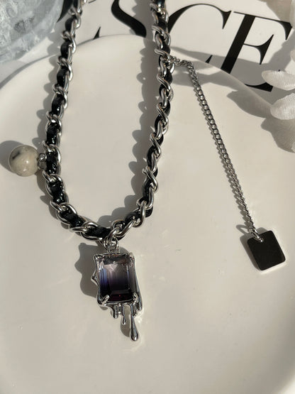 Black diamond silver necklace